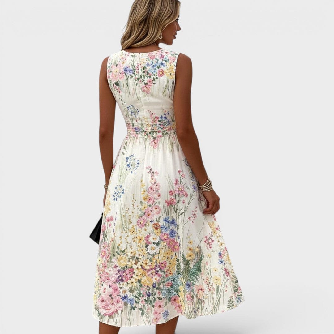 Dames Midi Jurk Met Bloemenprint Zonder Mouwen