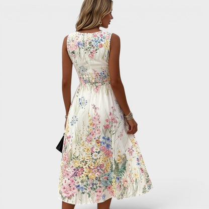 Dames Midi Jurk Met Bloemenprint Zonder Mouwen