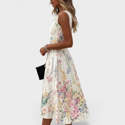 Dames Midi Jurk Met Bloemenprint Zonder Mouwen