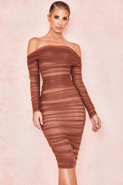 Dames Midi Jurk Met Blote Schouders