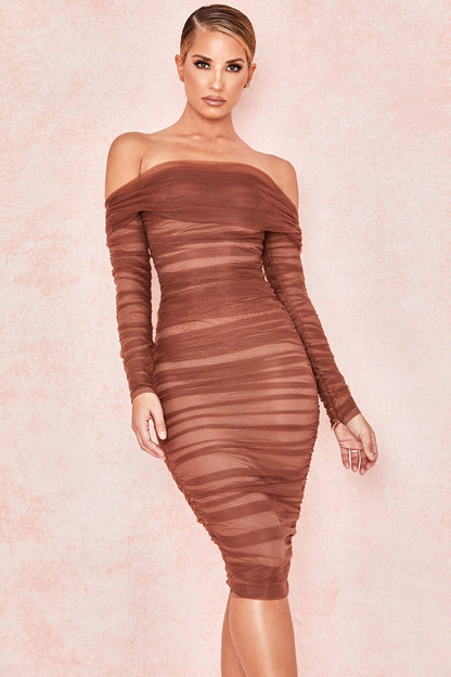 Dames Midi Jurk Met Blote Schouders