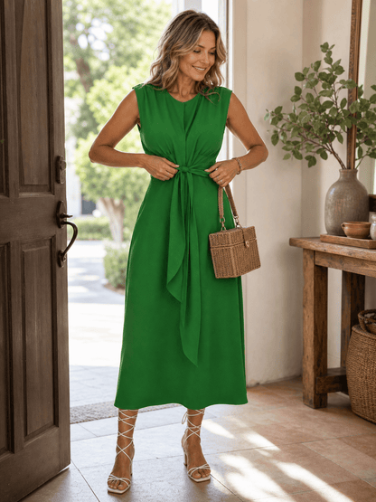 Dames Midi Jurk Met Gedrapeerde Taille En Strikdetail