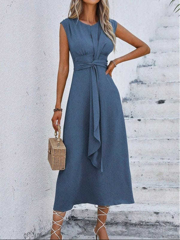 Dames Midi Jurk Met Gedrapeerde Taille En Strikdetail