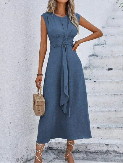 Dames Midi Jurk Met Gedrapeerde Taille En Strikdetail