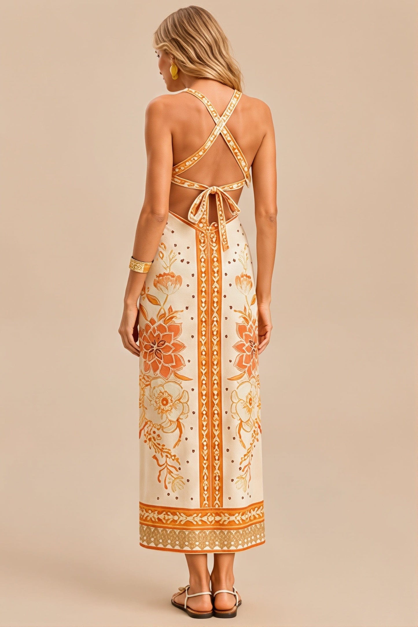 Dames Midi Jurk Met Halternek En Bloemenprint