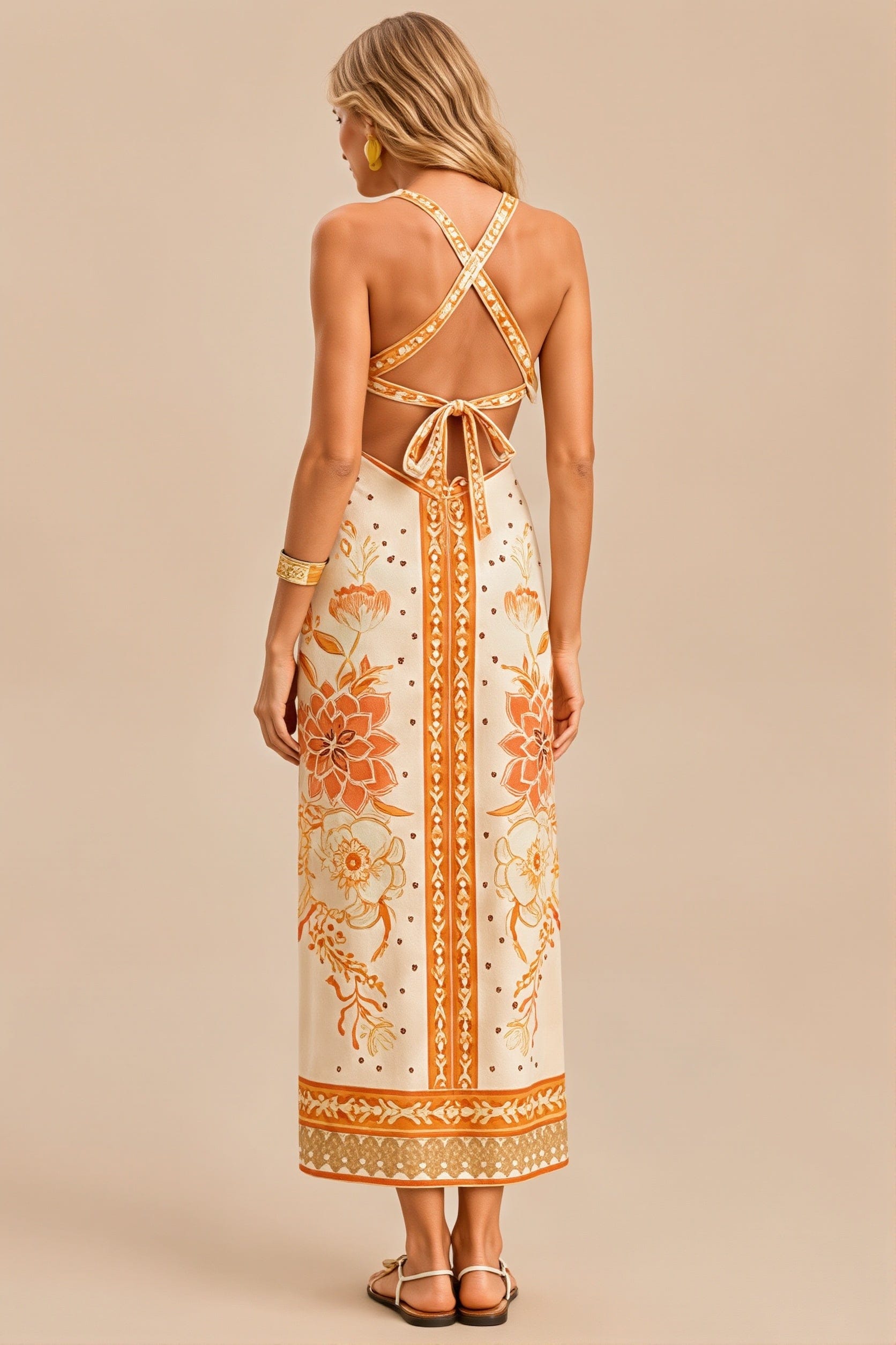 Dames Midi Jurk Met Halternek En Bloemenprint