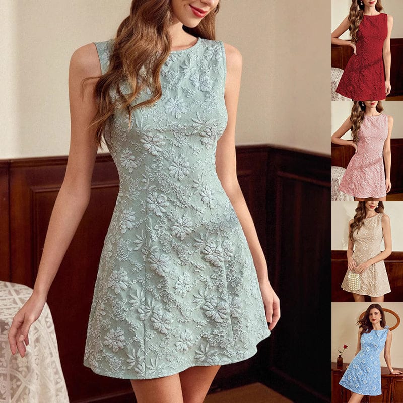 Dames Midi Jurk Met Jacquard Bloemenprint Mouwloos