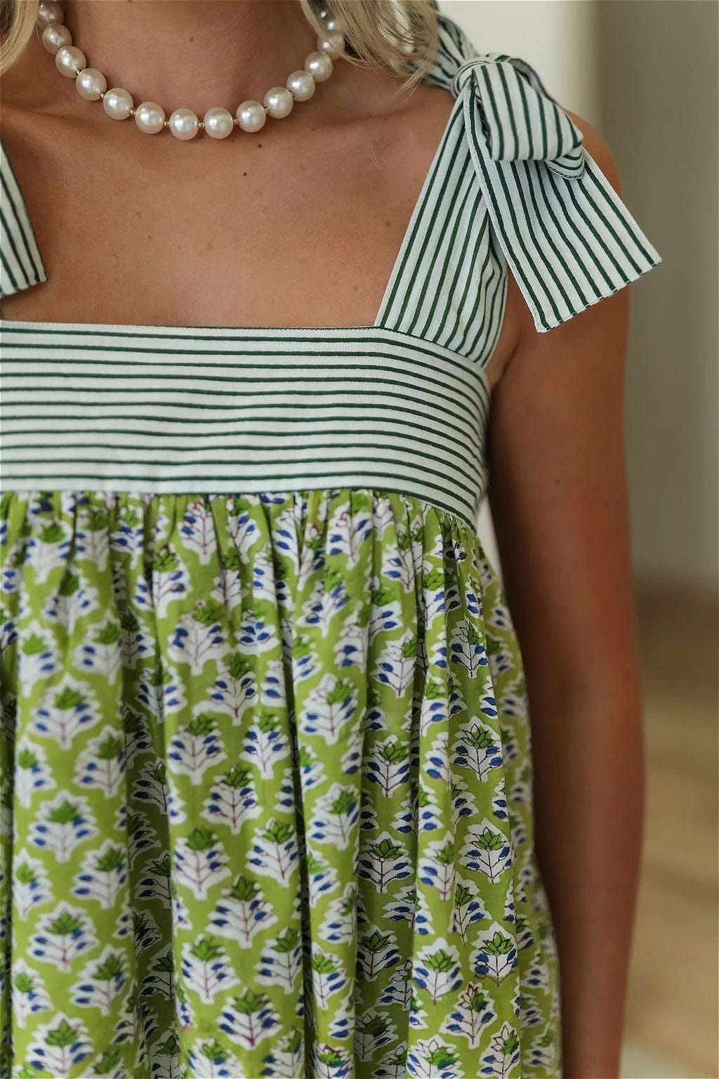 Dames Midi Jurk Patchwork Bloemenprint En Strepen