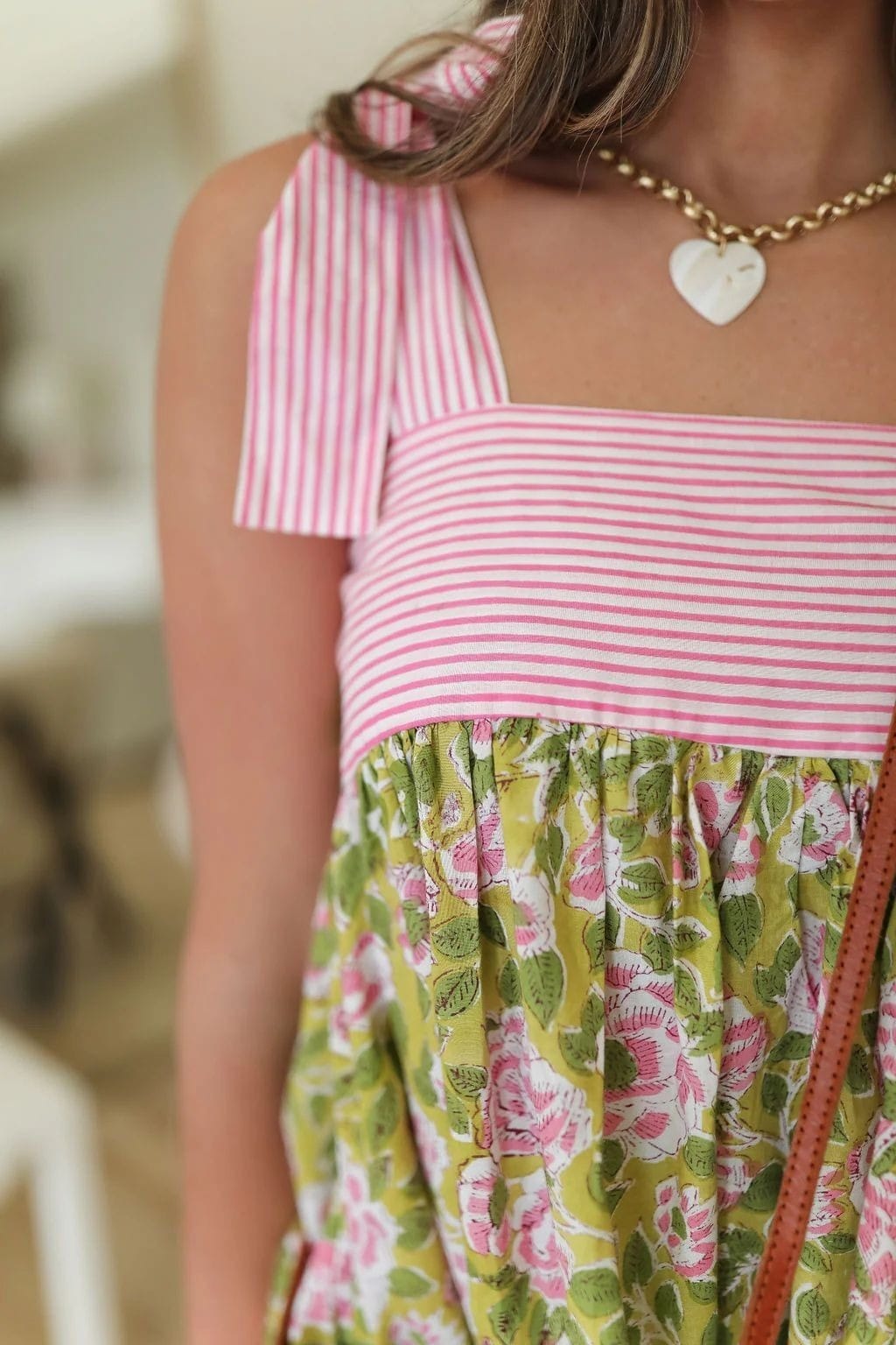 Dames Midi Jurk Patchwork Bloemenprint En Strepen