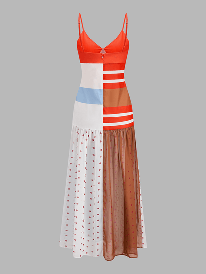 Dames Midi Slipdress Met Patchwork Polkadot Print