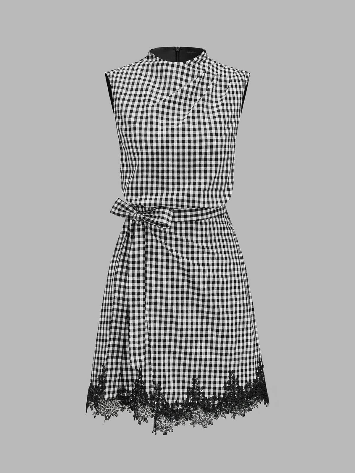 Dames Mini Jurk Met Ruitprint En Strikceintuur