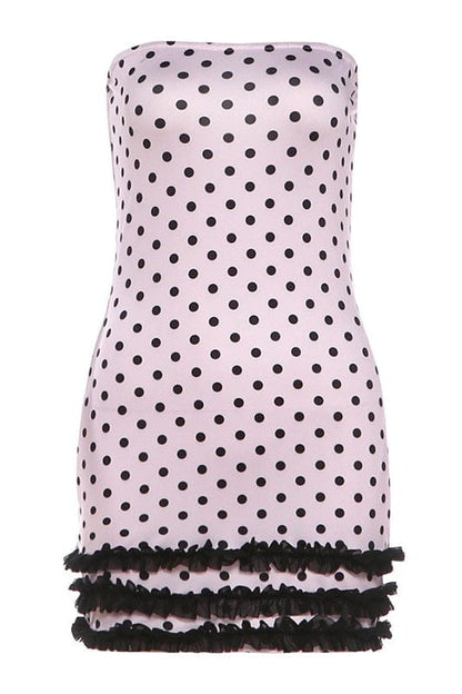 Dames Mini Jurk Met Stippenprint En Bustier Halslijn
