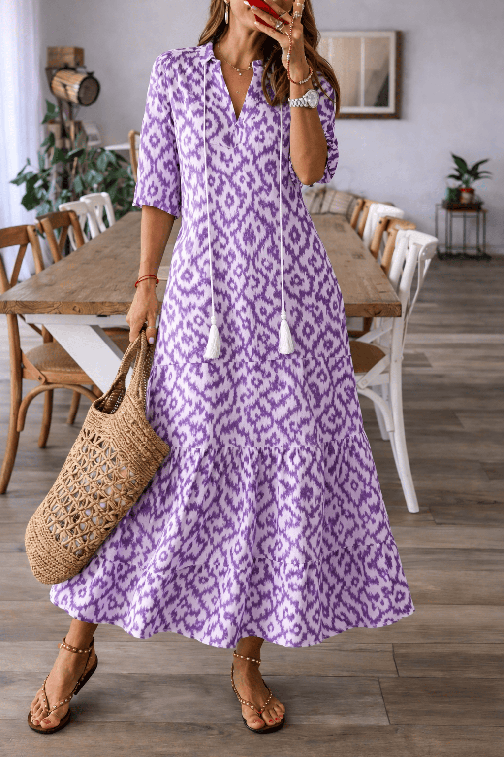 Dames Mouwloze V-Hals Maxi Jurk van Polyester