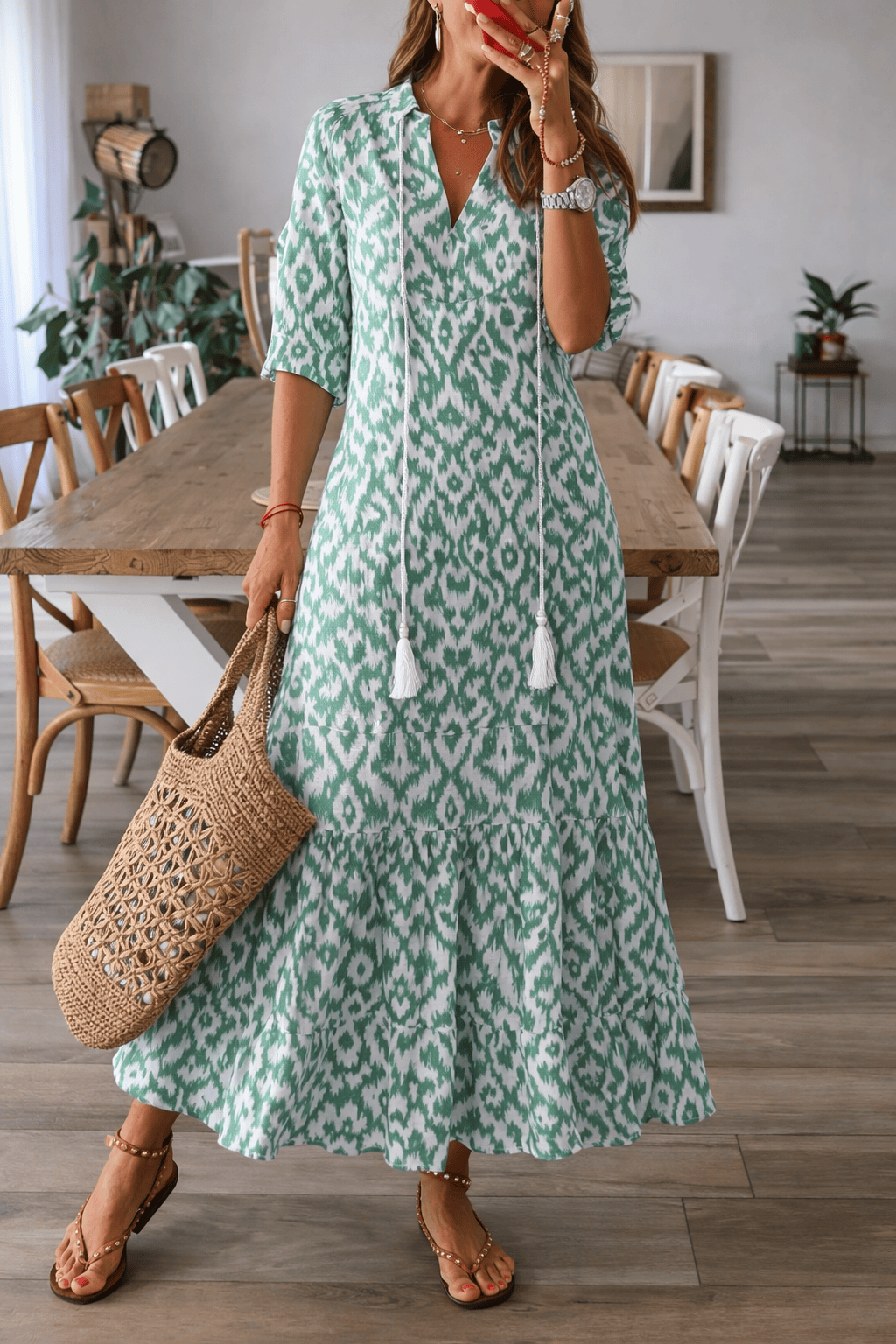 Dames Mouwloze V-Hals Maxi Jurk van Polyester