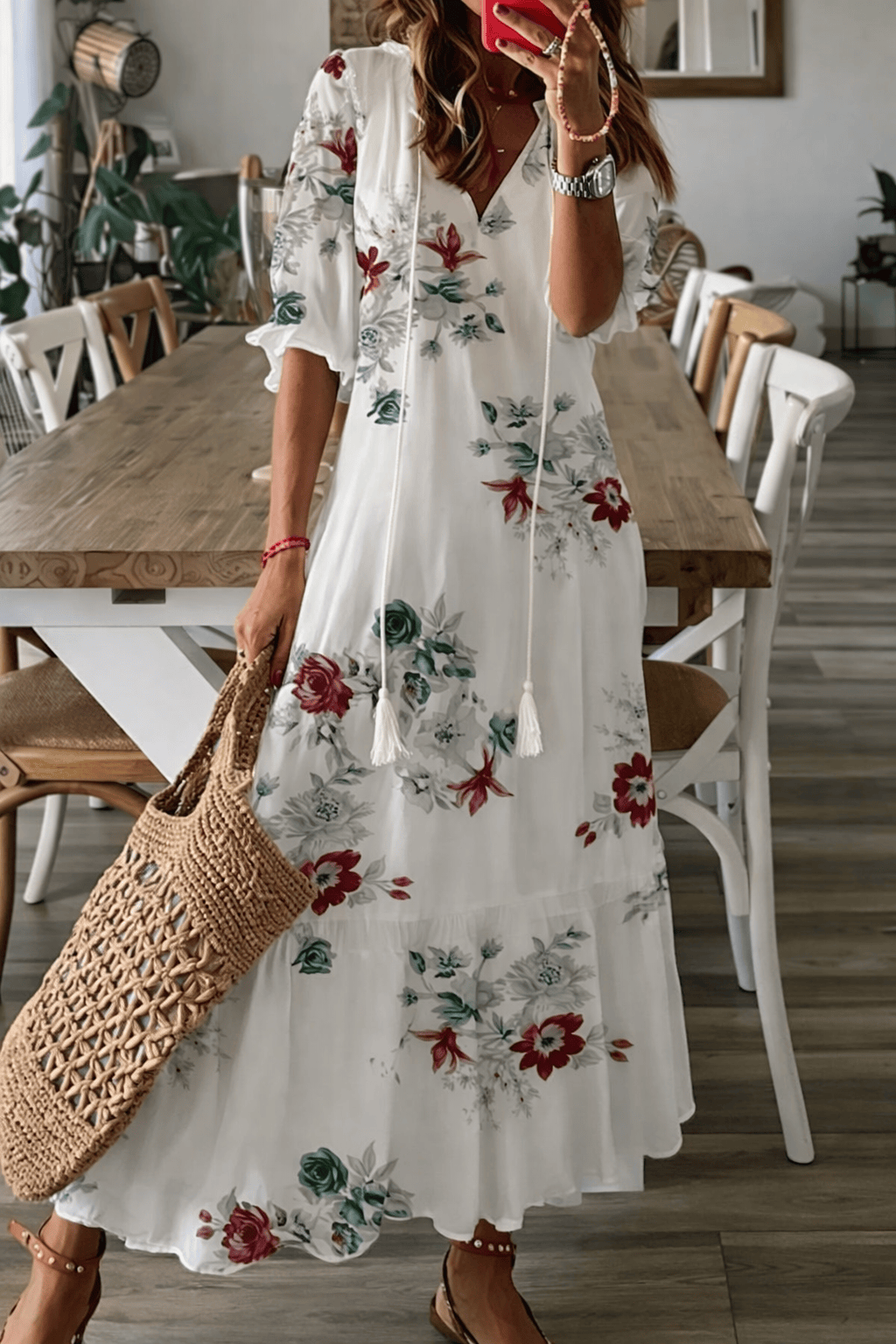 Dames Mouwloze V-Hals Maxi Jurk van Polyester