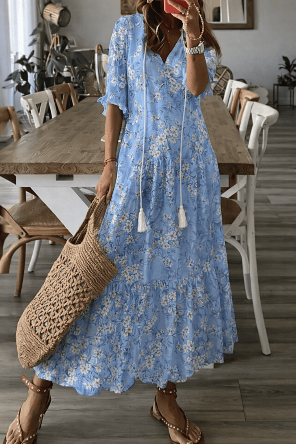 Dames Mouwloze V-Hals Maxi Jurk van Polyester