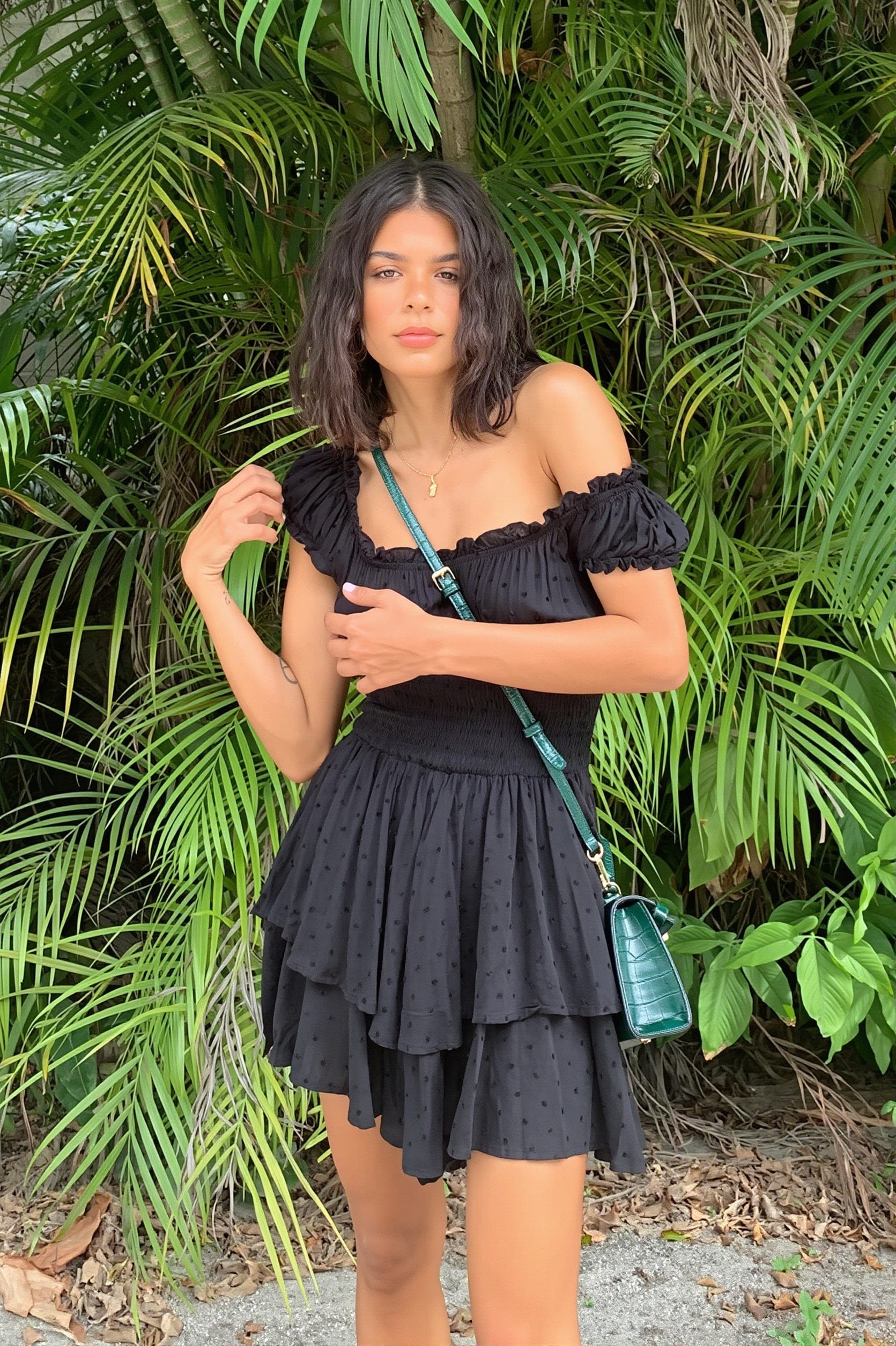 Dames Off Shoulder Wikkel Mini Jurk Met Borduursel