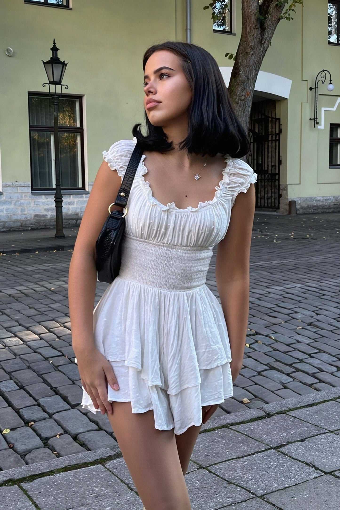 Dames Off Shoulder Wikkel Mini Jurk Met Borduursel