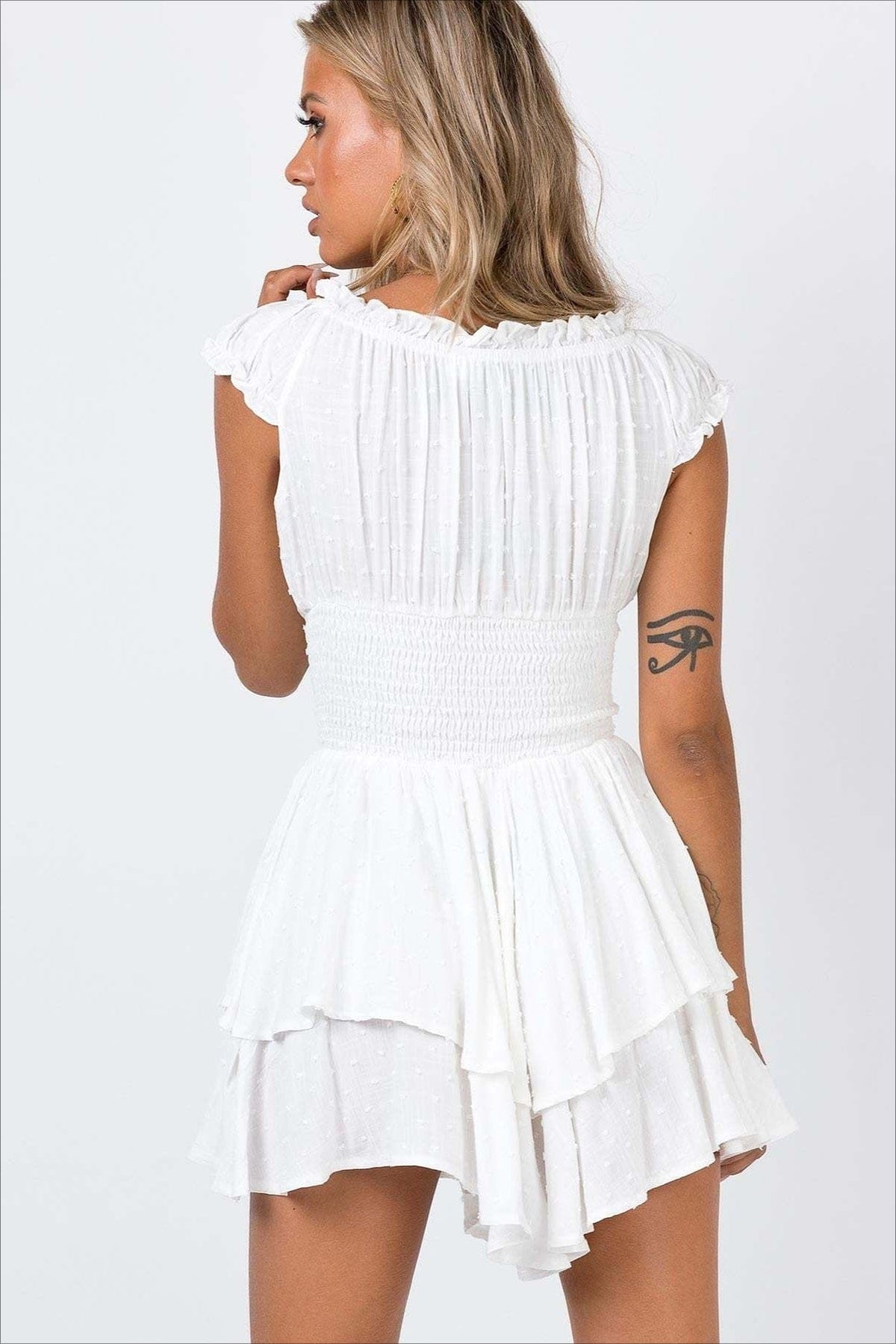 Dames Off Shoulder Wikkel Mini Jurk Met Borduursel