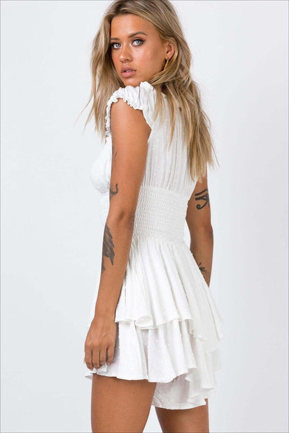 Dames Off Shoulder Wikkel Mini Jurk Met Borduursel