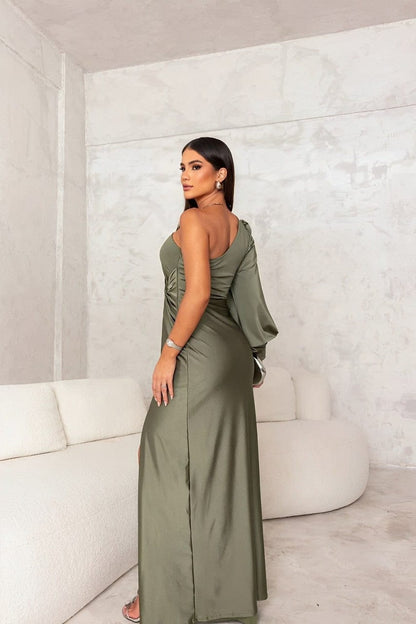Dames One Shoulder Maxi Jurk Met Split