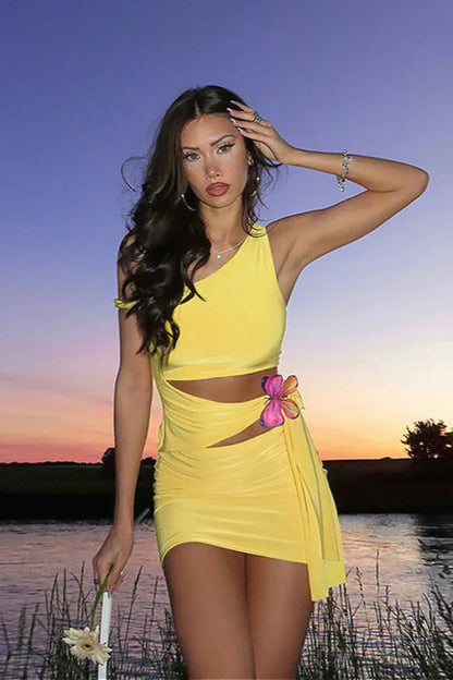 Dames One Shoulder Mini Jurk Met Cut Out En Strik