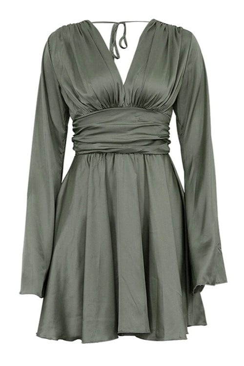 Dames Satijnen Mini Jurk Met Volants En V Hals