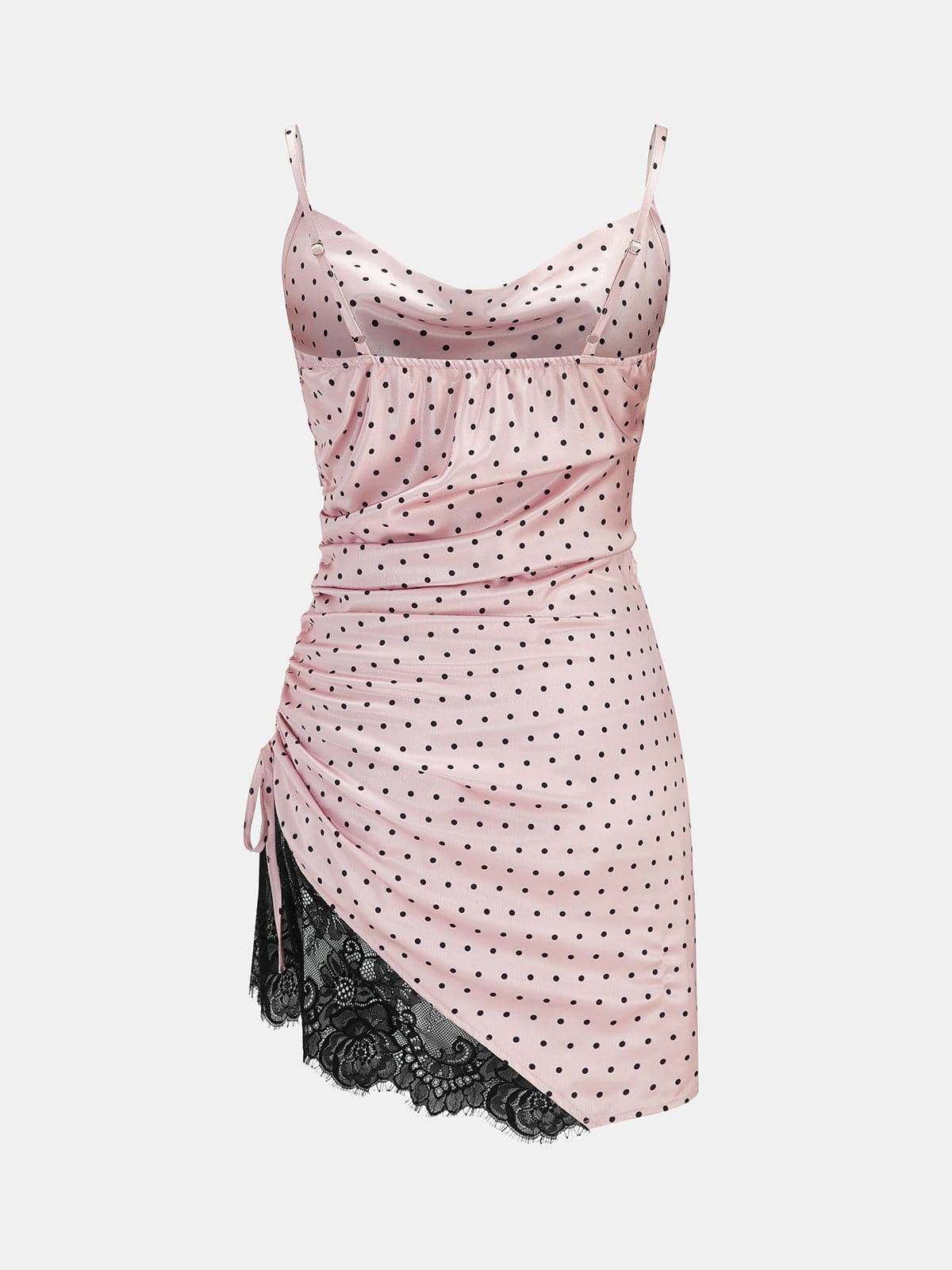 Dames Satin Cowl Neck Mini Jurk Met Stippenprint