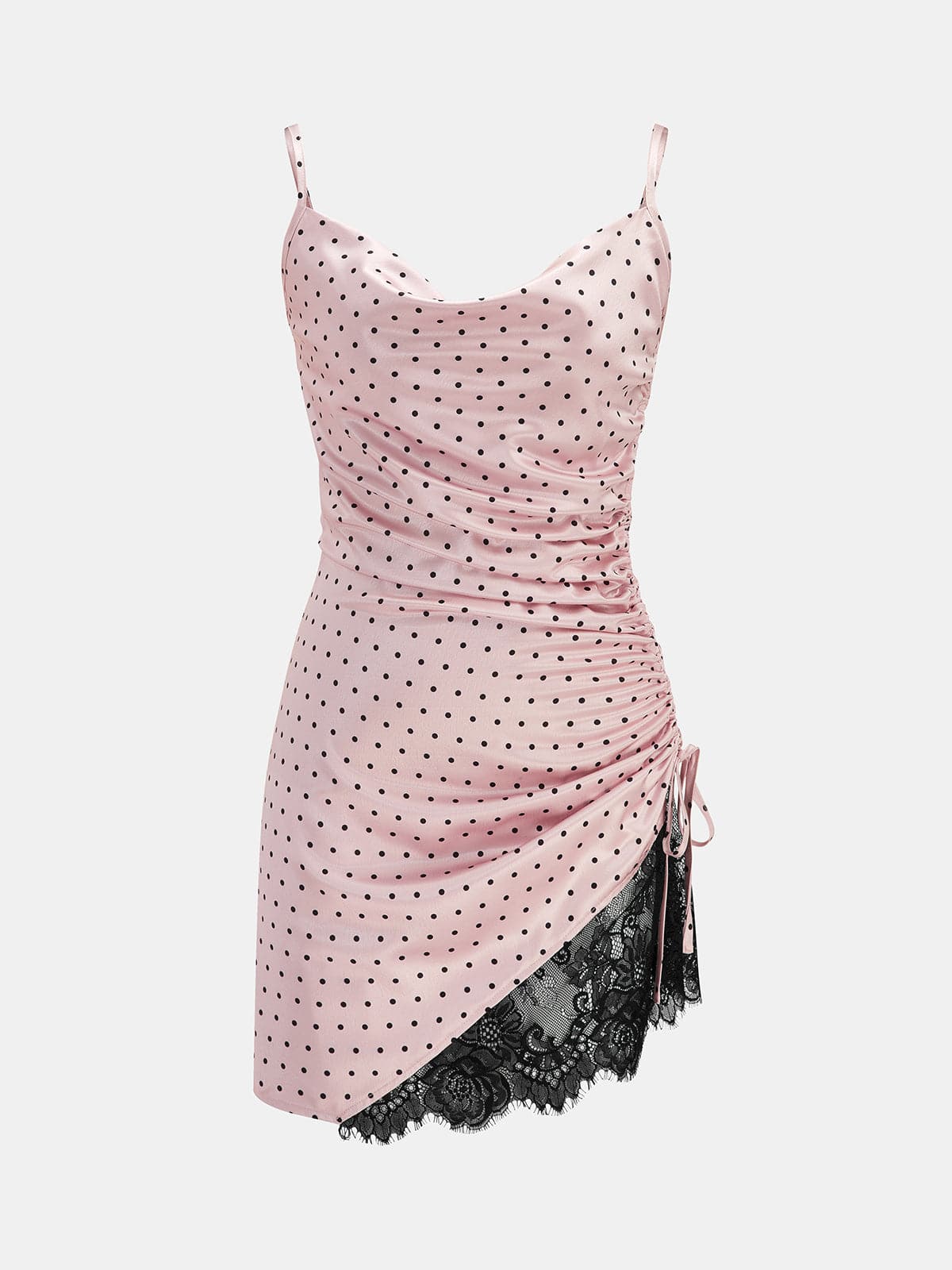 Dames Satin Cowl Neck Mini Jurk Met Stippenprint