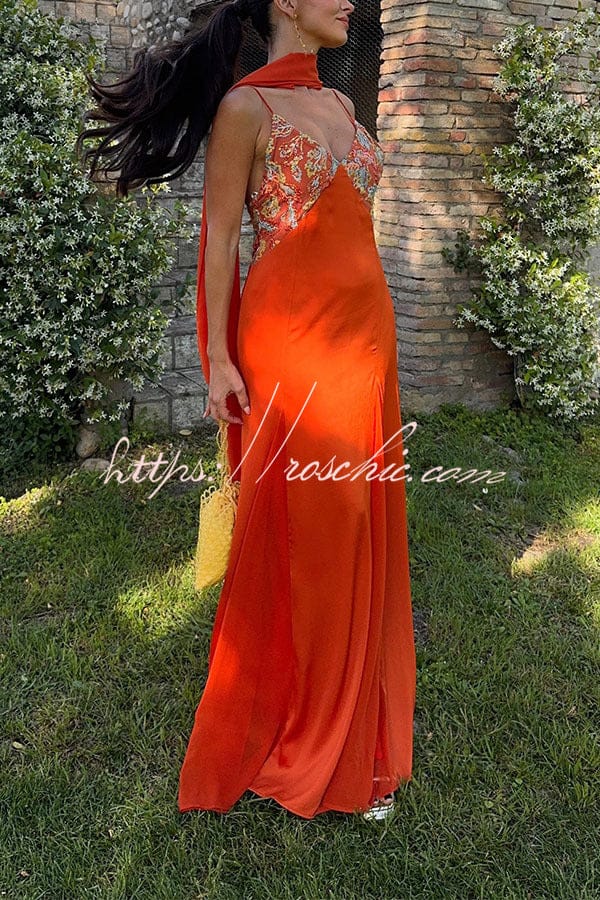 Dames Slip Maxi Jurk Met Geborduurd Kant
