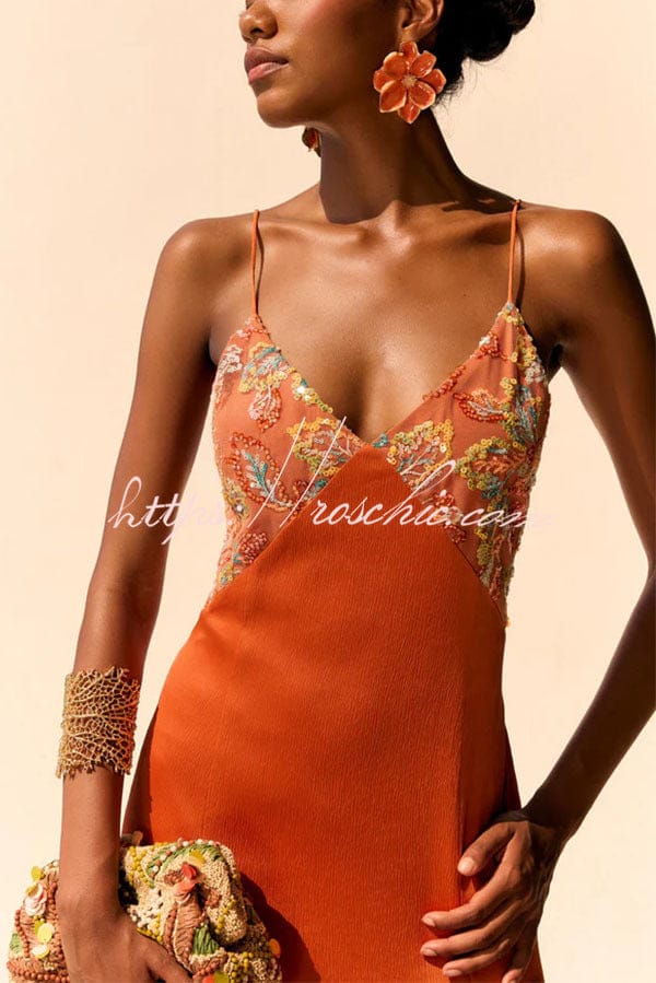 Dames Slip Maxi Jurk Met Geborduurd Kant