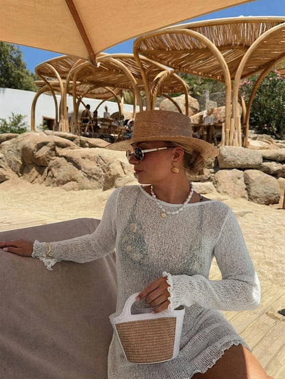 Dames Strandjurk In Opengewerkte Knit Mini