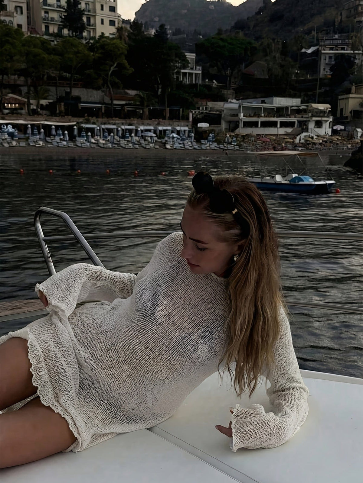 Dames Strandjurk In Opengewerkte Knit Mini