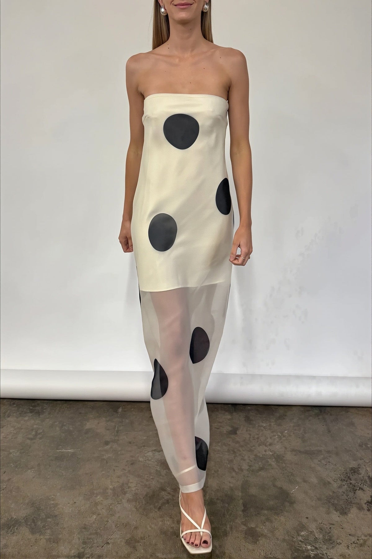 Dames Strapless Maxi Jurk Met Stippenprint Slim Fit