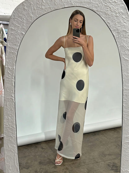 Dames Strapless Maxi Jurk Met Stippenprint Slim Fit