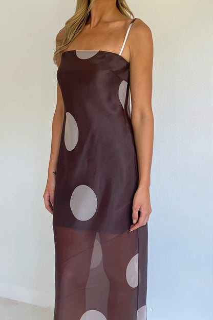 Dames Strapless Maxi Jurk Met Stippenprint Slim Fit