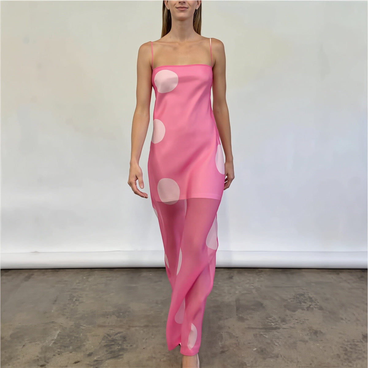 Dames Strapless Maxi Jurk Met Stippenprint Slim Fit