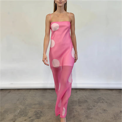 Dames Strapless Maxi Jurk Met Stippenprint Slim Fit