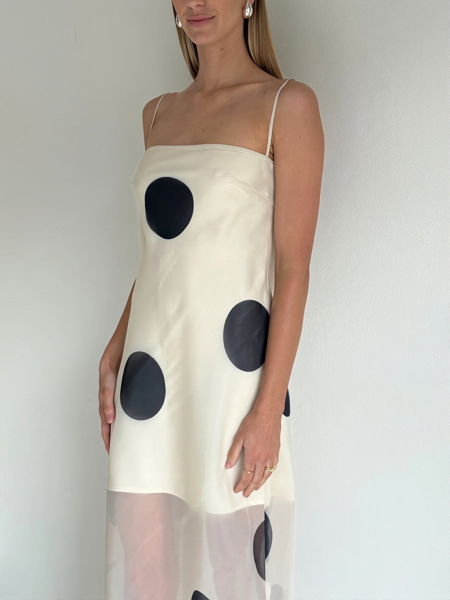 Dames Strapless Maxi Jurk Met Stippenprint Slim Fit