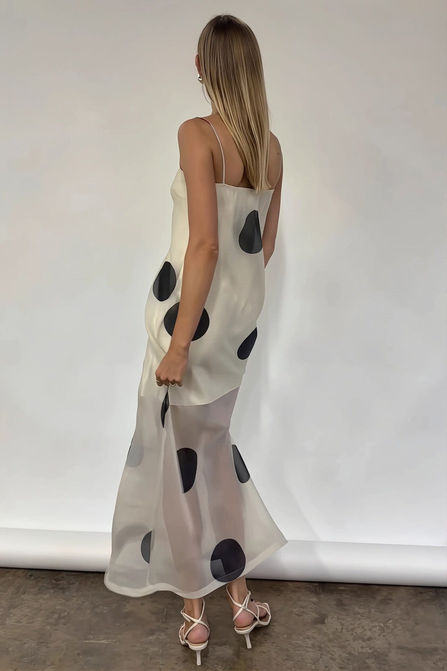 Dames Strapless Maxi Jurk Met Stippenprint Slim Fit