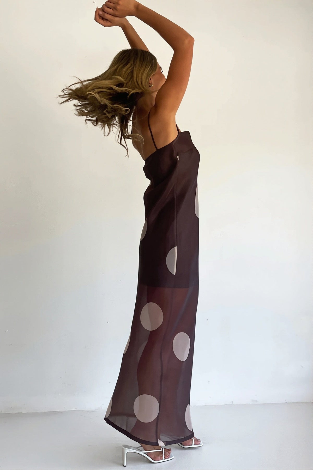 Dames Strapless Maxi Jurk Met Stippenprint Slim Fit