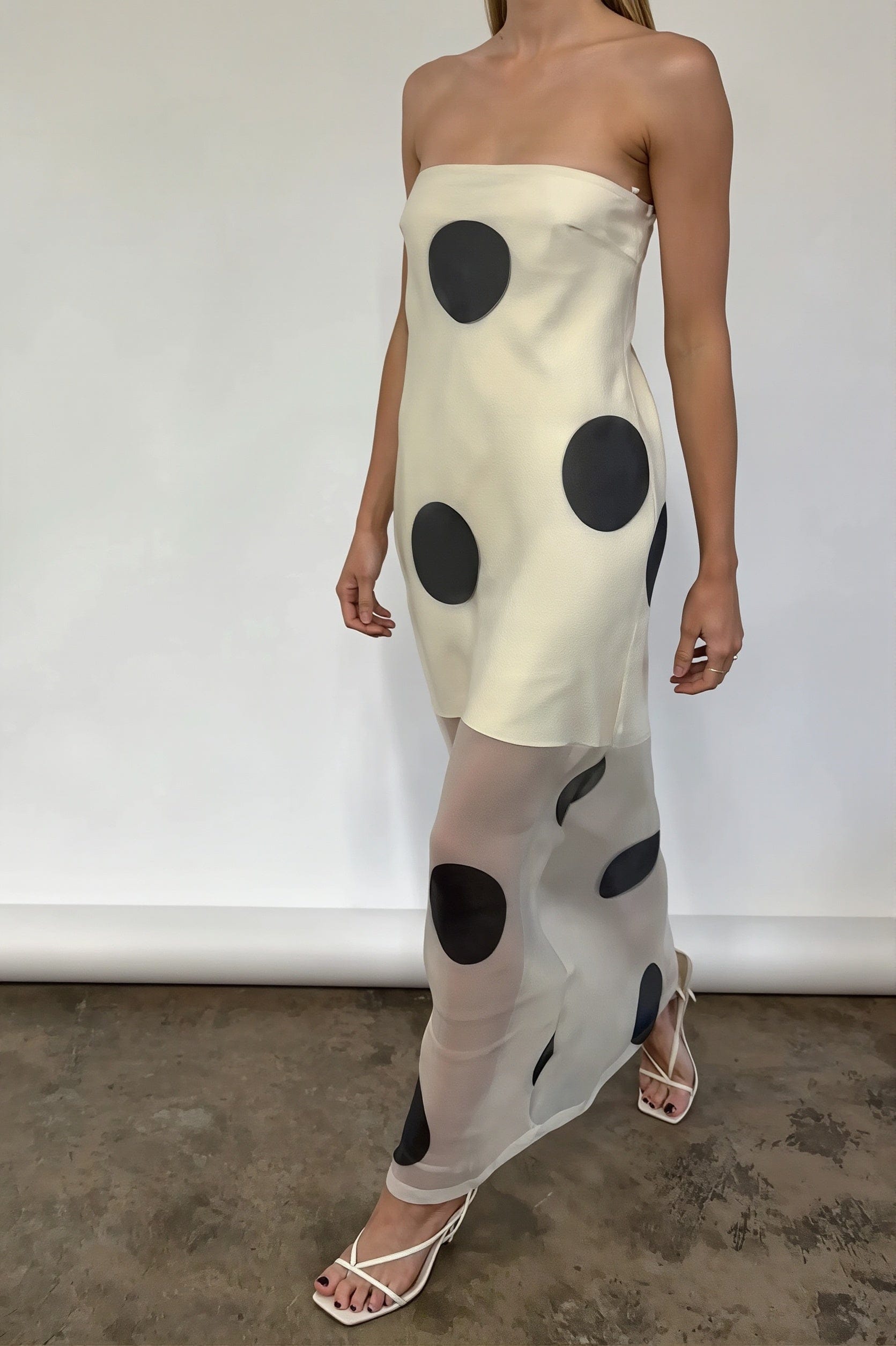 Dames Strapless Maxi Jurk Met Stippenprint Slim Fit