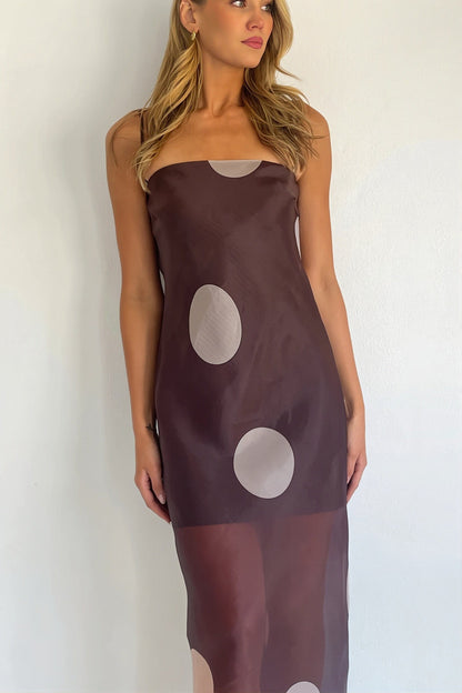 Dames Strapless Maxi Jurk Met Stippenprint Slim Fit