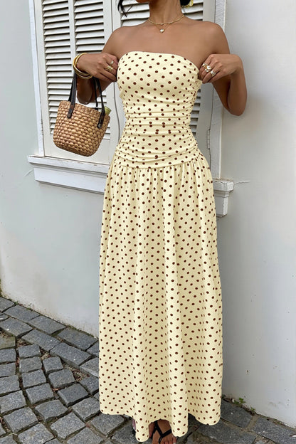 Dames Strapless Polkadot Maxi Jurk Slim Fit