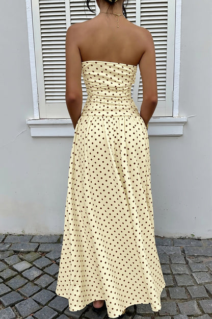 Dames Strapless Polkadot Maxi Jurk Slim Fit