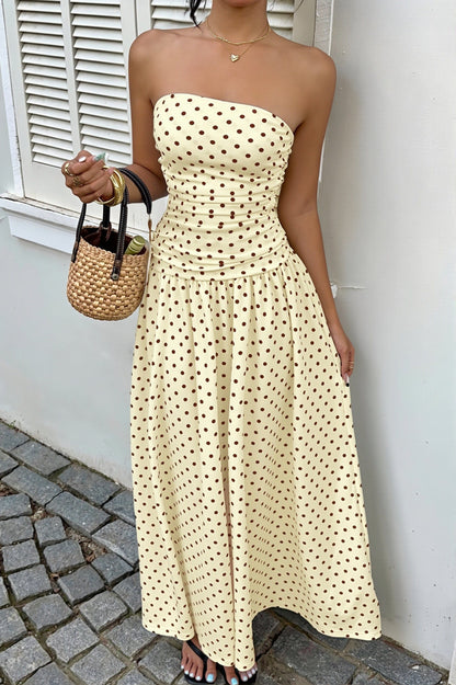 Dames Strapless Polkadot Maxi Jurk Slim Fit