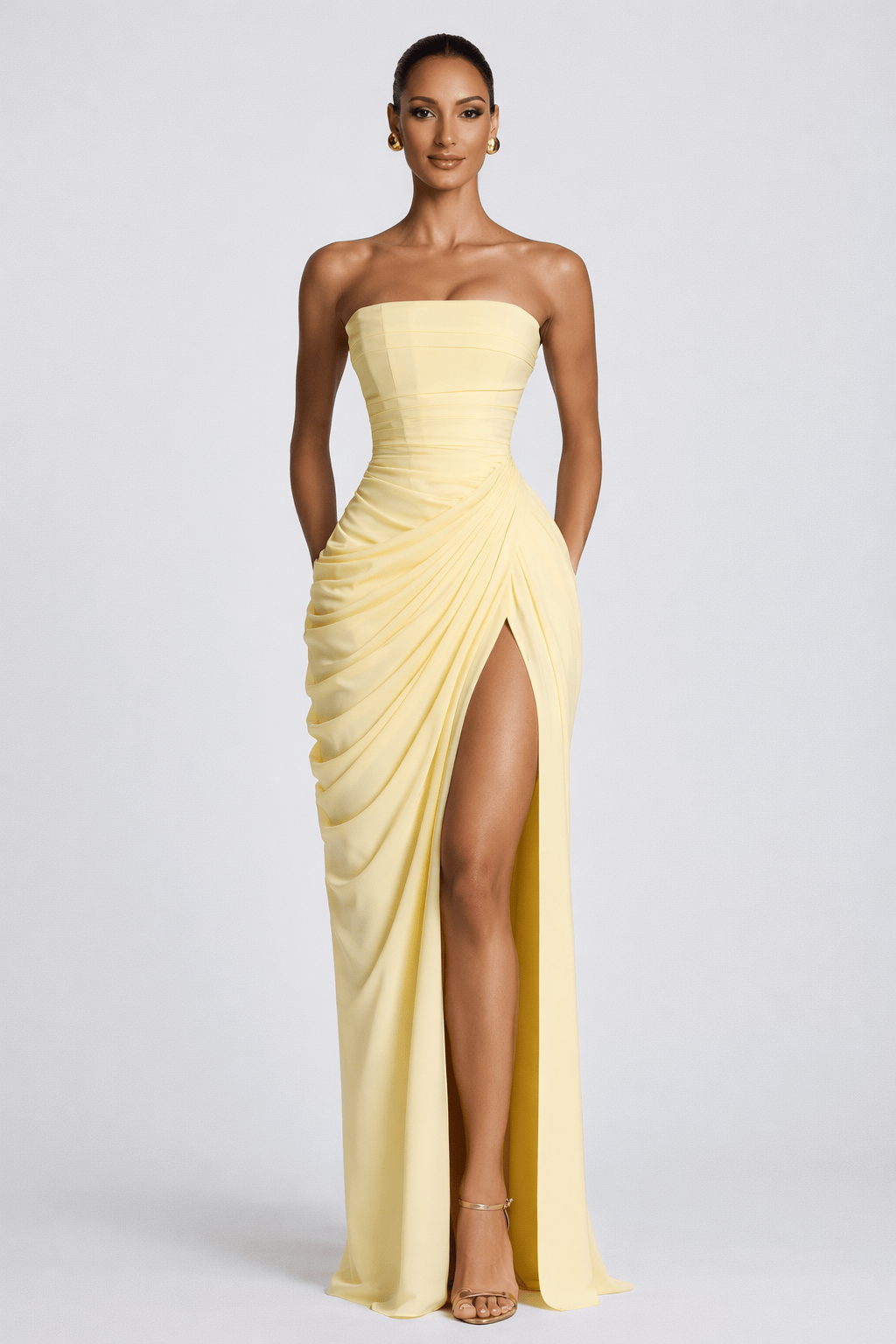 Dames Straploze Maxi Jurk Met Gedrapeerde Taille