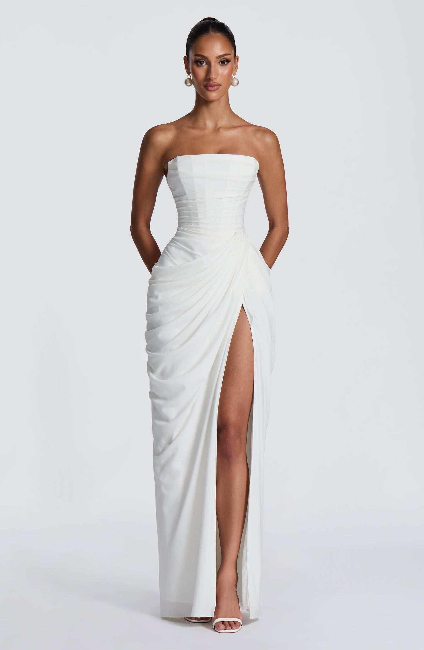 Dames Straploze Maxi Jurk Met Ruches