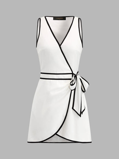Dames Wikkel Mini Jurk Met Contrastbies