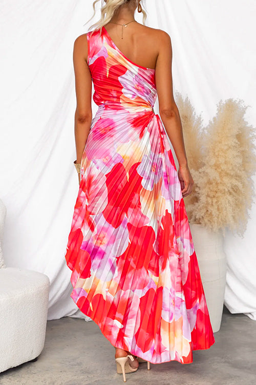 Dames Maxi-jurk met geplooide one-shoulder en bloemenpatroon